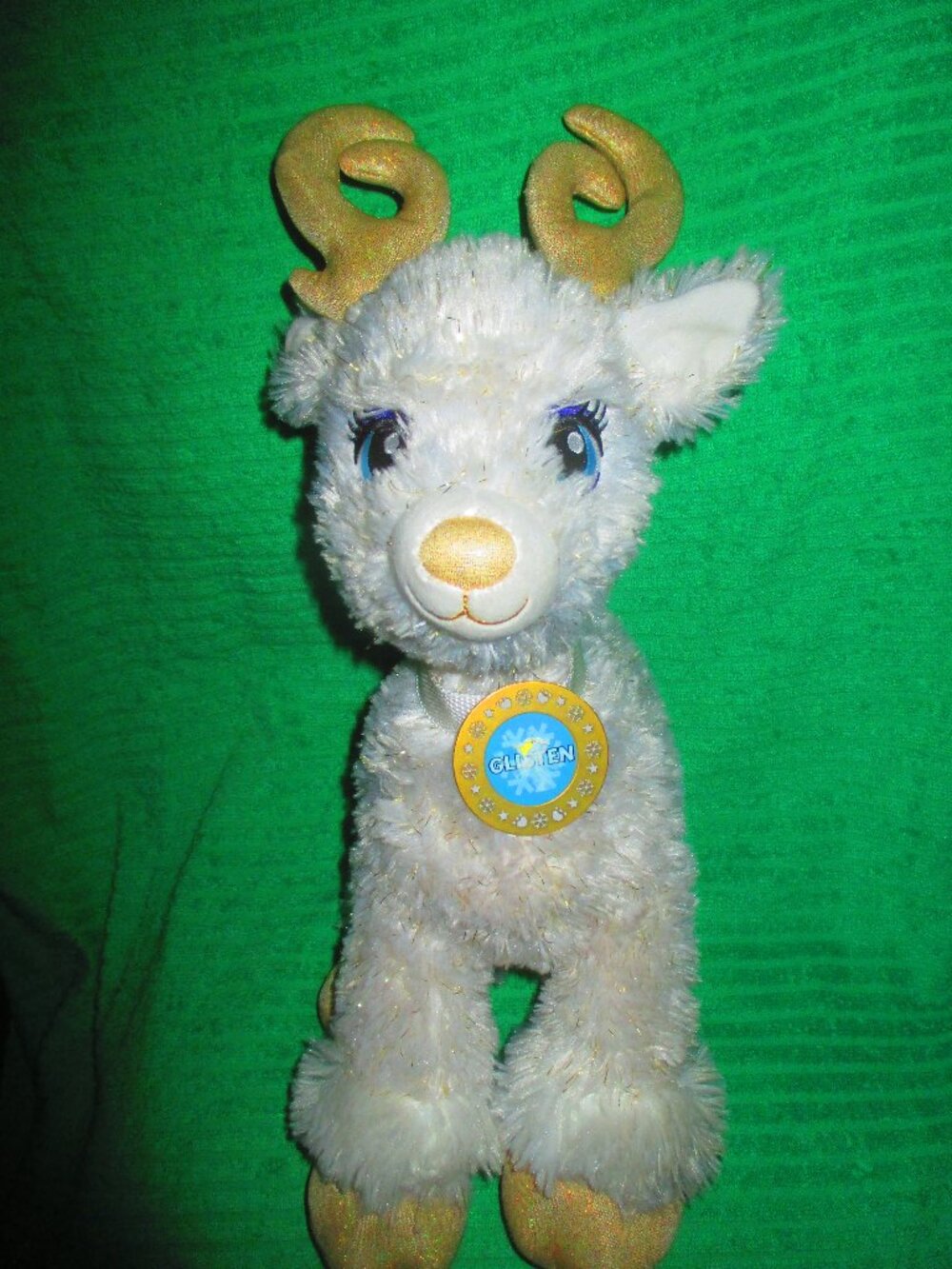 Build a Bear Glisten White Reindeer 16" Plush Light Up Gold Antlers WORKS